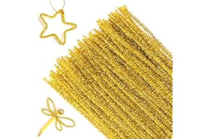 G2PLUS 100PCS Scovolini Ciniglia Steli in Ciniglia Bastoncini Decorativi in Ciniglia Lavoretti Creativi Filo di ciniglia di Peluche per Bricolage（Oro）