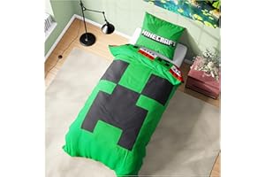 Get Trend Minecraft Single Duvet Cover Set Kids & Teens, Reversible Bedding & Pillowcase for Boys & Girls, Bedroom Accessories, Anime Gifts for Boys (Green Minecraft, Single)