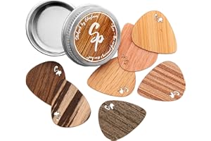 IMACZI Stickpick | Set mit 7 flexiblen Gitarrenplektren aus edlem Echtholz | für E-, Akustik, und Bass-Gitarren in verschiedenen Stärken | in hochwertiger Aluminiumdose | Made in Germany