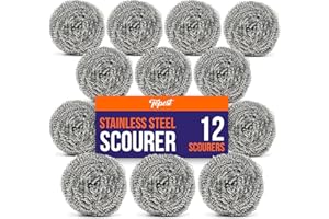 Topest Stainless Steel Scourer |12 Pack | Dish Washing Up Pot Scrubber | Heavy Duty Sponge Spiral Scourer Scrubbing Pad | Household Cleaning Tools Accessories
