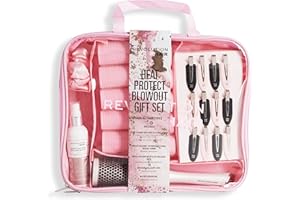 REVOLUTION HAIRCARE Revolution Beauty London Hair Plex Heat Protect Blowout Set de regalo, pinzas para el pelo, cepillo elegante, rodillos, spray de peinado, coletero y bolsa incluidos