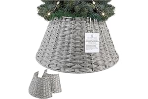 DECO EXPRESS Falda para Arbol de Navidad de Mimbre, Cubre Árbol Navidad Decoración para Fiestas, 27 x 30cm (Gris, Altura 27cm/Base 50cm)