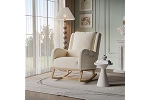 Aonyaybm - Sedia a dondolo scandinava, poltrona per allattamento, tempo libero e riposo, in tessuto con piedi in legno e metallo per soggiorno, camera da letto, colore: Beige