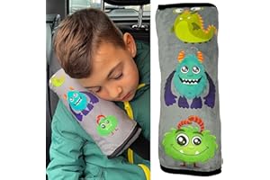 HECKBO Car Sleeping Pillow for Children Girls Boys - Monster - Machine Washable - Cuddly Soft - Car Seat Belt Protector, Belt Protector Booster Seat, Car Pillow, Travel Pillow, Holiday