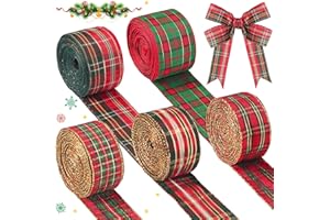 TATUO Búfalo Cinta de Cuadros de 1 Pulgada - 5 Rollos de 30 Yardas, Cinta de Alambre para Navidad y Corona de Invierno, Ideal para DIY y Manualidades, Envoltura de Regalo