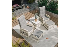 Gotland Rattan Gartenmöbel Set Lounge Möbel Outdoor, Verstellbares 2-Sitzer Terrassenmöbel Außen mit 118° Rückenlehne & Fußhocker, Hochwertige Polster & Glastisch, Wetterfest (Grau)