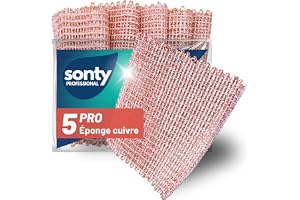 Sonty Éponges de cuivre 5 pièces – Chiffons écologiques fabriqués en Autriche sans Produits Chimiques | Éponge Vaisselle et grattoir Cuisine | Lavettes de cuivre lavables 15x15 cm