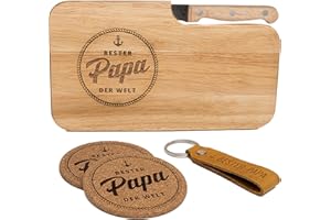 kupi Vatertagsgeschenk für Papa | Geschenk Vatertag Brettchen | Vatertagsgeschenke Bester Papa Geschenke | Frühstücksbrettchen + Schlüsselanhänger mit Untersetzer
