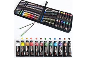 YJYHART Pinturas de Acuarelas,Lápices de dibujo y Lapices colores Set,12 Tubos 12 ml,24 lápices de acuarela,12 lápices de dibujo en estuche con cremallera, kit para artistas