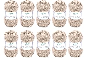 Gründl King Cotton (fil à tricoter et à crocheter doux et volumineux composé de 55% de polyacrylique et 45% de coton, 50 g / 78 m, taille d'aiguille : 6-7, 10 x 50 g), Sand