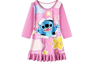 Aepotumn Stitch Nightdress Girls Nighties Pjs Princess Pyjamas Flutter Sleeve Nightgown Nightwear for Kids 6-12 Y