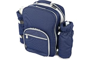 Greenfield Collection 4 Person Cooler Bag Picnic Set Rucksack; Lightweight Picnic Backpack Hamper; Includes Cutlery Set; Perfect Waterproof Coolbag Backpack for Camping/BBQ/Hiking - Blue
