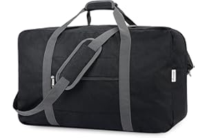 Narwey Handgepäck Tasche für Flugzeug Faltbare Reisetasche Damen Weekender Bag Sporttasche Damen Herren Handgepäck Koffer Groß 60L(Schwarz)