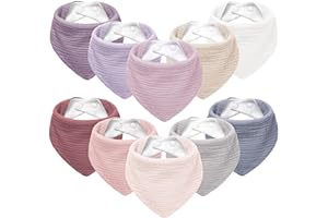 Susurration Muslin Baby Bibs 10Pack Soft Triangular Adjustable Baby Dribble Bandana Bibs with Adjustable Snaps for Unisex Baby Girls & Boys