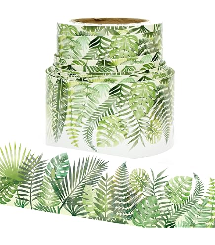 3x Bordure De Tableau D'affichage Feuilles - 61 Pieds (18,6m) - Vert Et Blanc - Design Festonné