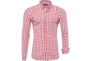 Kayhan Herren Kariertes-Langarm-Hemd Oktoberfest Trachtenhemd Herren Slim-Fit-Herrenhemden Kariert Hemden S-6XL K-2014