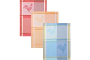 ‎BETZ Betz 3er Set Geschirrtücher Geschirrhandtuch Gläsertuch Halbleinen Jacquard Hahn Gläsertücher Küchentuch Handtuch Größe 50 x 70 cm