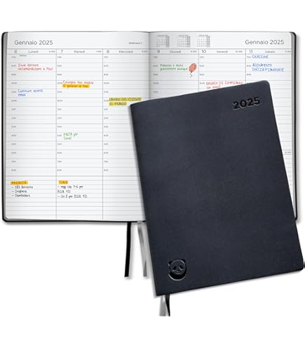 Agenda Settimanale 2025 Smartsquare - Verticale A Quadretti, Copertina Rigida Nera, 17x24cm - Foto 3