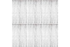 FLETORIN 6 Piezas Cortinas Cumpleaños, Cortina Decoracion Plata, Cortina Metálicas Foil Fringe Decor, Fondo Decoracion Fiesta, Cortinas Metálica para Decoración Pared Boda Halloween Cumpleaños Fiestas