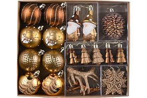 ‎VALERY MADELYN Valery Madelyn Weihnachtskugeln Set, 40pcs Christbaumkugeln Kunststoff Weihnachtskugel Bronze Weihnachtsdeko mit Geschenkpaket Aufhänger Weihnachtsbaumschmuck Waldland Thema（Bronze）