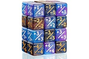 Sumind 24 Pcs Magic Life Counter Dice -1/+1 Counters Commander Buff Tokens 6 Sided Dice Loyalty Life Gifts Compatible With MTG CCG TCG Cards Gaming Accessory (Artsy Style)