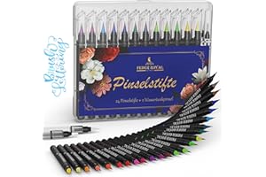 ‎FEDER ROYAL FEDER ROYAL® Pinselstifte mit 2 Wassertankpinsel – Brush Pen für Handlettering – 24 Aquarellstifte – Brush Pens in praktischer Box – Brush pen set Inkl. E-Book