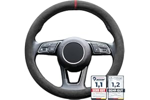 ‎S- TETIC S-TETIC® Premium Lenkradbezug aus Alcantara | Rote 12-Uhr Markierung | Universalgröße 36-38 cm | Lenkradcover | für Sommer und Winter