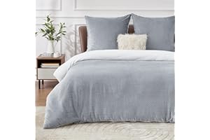 ‎BEDSURE BEDSURE Flauschige Bettwäsche 200x200 Grau - Winter Bettbezug Fleece mit 2 Kissenbezüge 80x80 cm, Warme Bettwäsche-Sets mit Reißverschluss, Kuschel Waffelpique Winterbettwäsche für Doppelbett