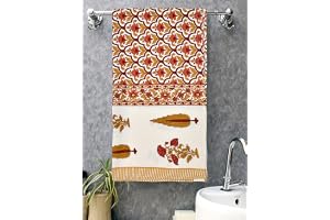 Mafatlal Madhuban Elegant Bath Towel Premium Cotton Waffle Towel (147x76 cm) Hand Printed Indian Floral Craft, Quick Dry & Soft Lightweight, Super Absorbent Adobe