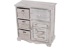 Mendler Serie vintage comodino cassettiera legno paulonia 3 ceste 30x60x63cm bianco