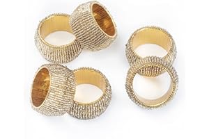 Penguin Home Set of 6 Handcrafted Glass Beaded Napkin Rings/Napkin Buckles/Table Decor for Dinner Wedding Party/Thanksgiving, Christmas/Diameter : 5 cm Height : 3 cm/Gold