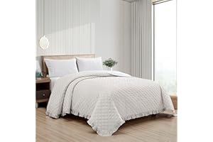 il dolce stile della tua casa Copriletto Trapuntato Matrimoniale Trapuntino Primaverile Estivo con bordo bicolor Frill (charme beige)