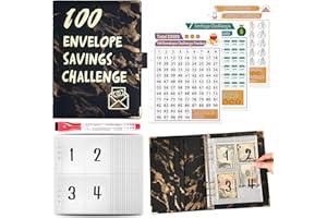 MATHARAGO 100 Envelope Savings Challenge Binder, Money Saving Challenge Binder, 6 Ring A5 Binder, 100 Day Money Saving Challenge for $5,050 Cash Canada (Marble Black)
