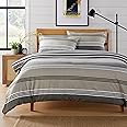 Olivia Rocco Easy Care Printed Duvet Cover Set 100% Polyester Breathable Stylish Comforter Reversible Quilted Bedding Bed Sets With Pillowcases HARLOW STRIPES DUVET SET, GREY DOUBLE