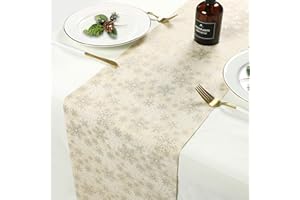 Cekene Gold Christmas Table Runner 28x275cm Linen Winter Snowflake Table Cloth Runner Decorative Glitter Xmas Decoration for Table Dining Party New Year Birthday Holiday Wedding