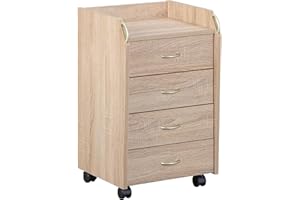 Inter Link - Cajonera móvil - Cajonera de escritorio independiente - Armario móvil Cajonera Armario de oficina 4 Roble Sonoma - Novi