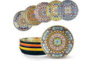 vancasso SIMI Pasta Bowls, 32 oz Ceramic Salad Bowls Set of 6, Large Corlorful Serving Bowls for Kitchen, Dishwasher & Microwave Safe Soup Bowls Set, Pasta Plates