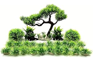BEGONDIS Artificial Aquarium Green Water Plants Tree Set 25 Pcs, Fish Tank Aquarium Decorations (Set 1)