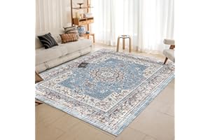 OMERAI Rugs Living Room Machine Washable Rug for Bedroom 160X230CM Large Rug Area Rugs for Non-Slip Boho rug Soft Faux Short Pile Carpet Vintage Rug Blue Classic Traditional Rugs