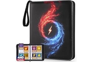 COZCLAM Segregator na karty z 440 kieszeniami na karty TCG, MTG, karty sportowe, 4-kieszeniowy album kolekcjonerski z 55 rękawami, teczka na karty piłkarskie z zamkiem błyskawicznym, segregator do