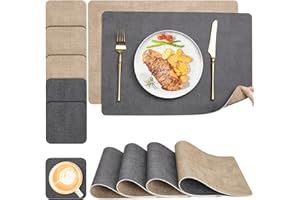 Set de Table et Dessous de Verre Myir JUN, Sets de Table Lavable Double Face Bicolore en Cuir, Set Table Antidérapants Faciles à Nettoyer, Sets de Table Lot de 6