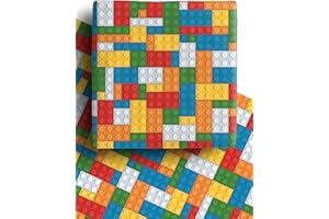 DELECO 4 x Building Blocks Recyclable Wrapping Paper for Boys and Girls - Premium Gift Wrap Sheets for Kids Birthday, Father's Day, Christmas and more. 70cm x 50cm each sheet
