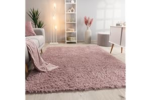 ‎PACO HOME Paco Home Hochflor Teppich Wohnzimmer rutschfest Fellteppich Shaggy Flauschig Weich Modern Kunstfell Fell Imitat Einfarbig, Grösse:140x200 cm, Farbe:Alt-Rosa