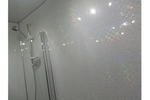 BCS PANELS 6 White Sparkle Diamond Effect PVC Bathroom Cladding Shower Wall Panels