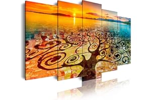 DekoArte 553 - Impression Sur Toile Moderne D'Images Artistiques | Toile Décorative Pour Votre Salon Ou Votre Chambre | Art Abstrait Paysage Plage Arbre De La Vie De Gustav Klimt | 5 Pièces 150x80cm