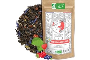 Ascenbio ✿ Thé Noir Baies Sauvages BIO ✿ Fraise Framboise Myrtilles ✿ 180g vrac ✿ Préparé et conditionné en France ✿ Emballage biodégradable (Fruits rouges)