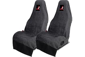 Cov My Seat Serviette Haut de Gamme Housse Protection Siège Voiture Auto Avant Universel Anti Transpiration (Coton Noir & Logo Rouge, X 2 Pieces/Serviettes)