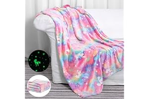 TOCIWIH Glow In The Dark Rosa Kinderdecke,Regenbogen Einhorn Geschenke Mädchen,Wärme Geschenkideen für Geburtstag Ostern Weihnachten,Mädchen Geschenkideen für Kinder 1 2 3 4 5 6 7 8 9 10 11 12 Jahre