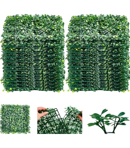 Künstliche Buchsbaum-Heckenwand – 24 Paneele à 25,4x25,4 Cm, Für Innen & Außen, Sichtschutz & Deko