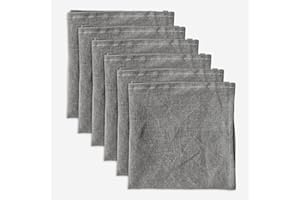 Linendo 100% Pure Linen Dinner Cloth Napkins 38 x 38 cm Dark Grey - Set of 6 Pack European Flax Natural Fabric Washable for Home and Kitchen